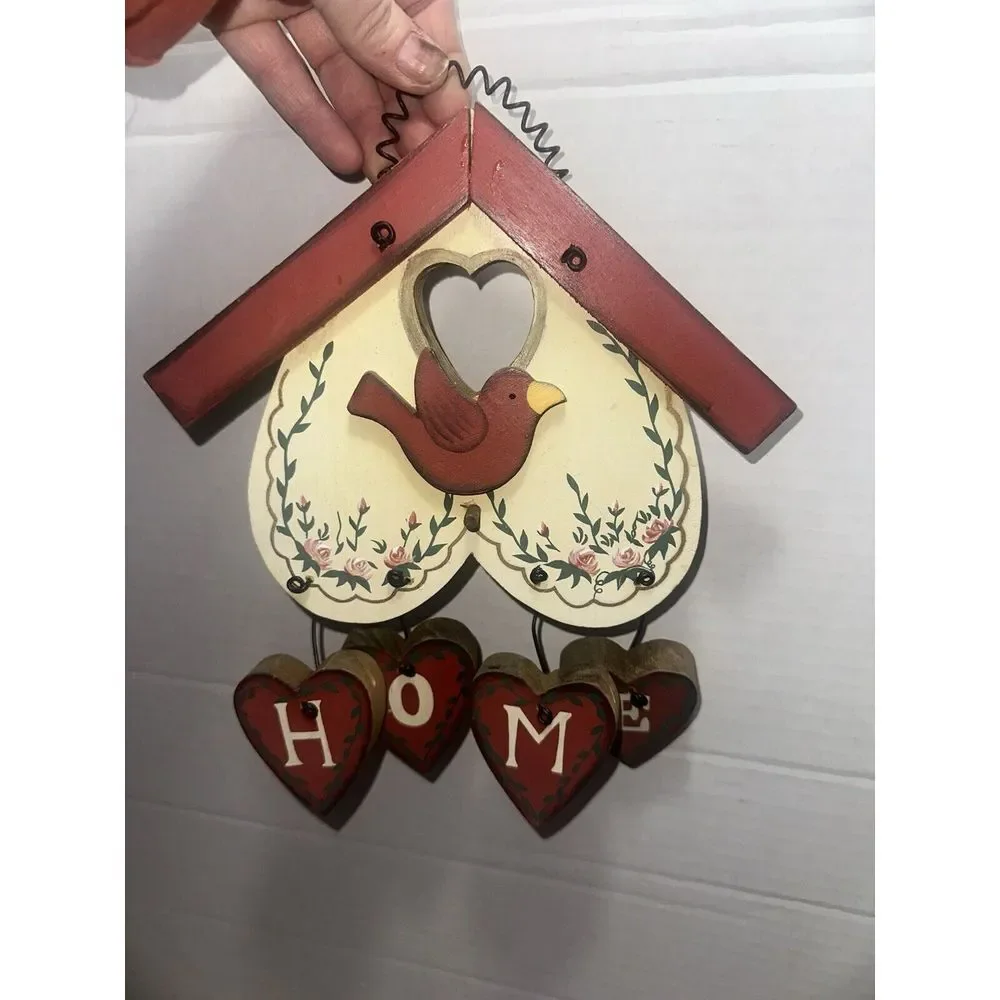 Cottage Core‎ Red Bird HOME Hanging Wooden Sign